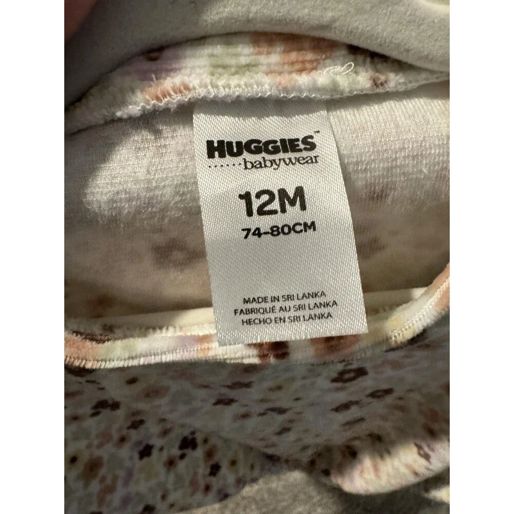 Huggies Shirt Girls 9-12 Months White Floral Long Sleeve Button Shoulder Top
